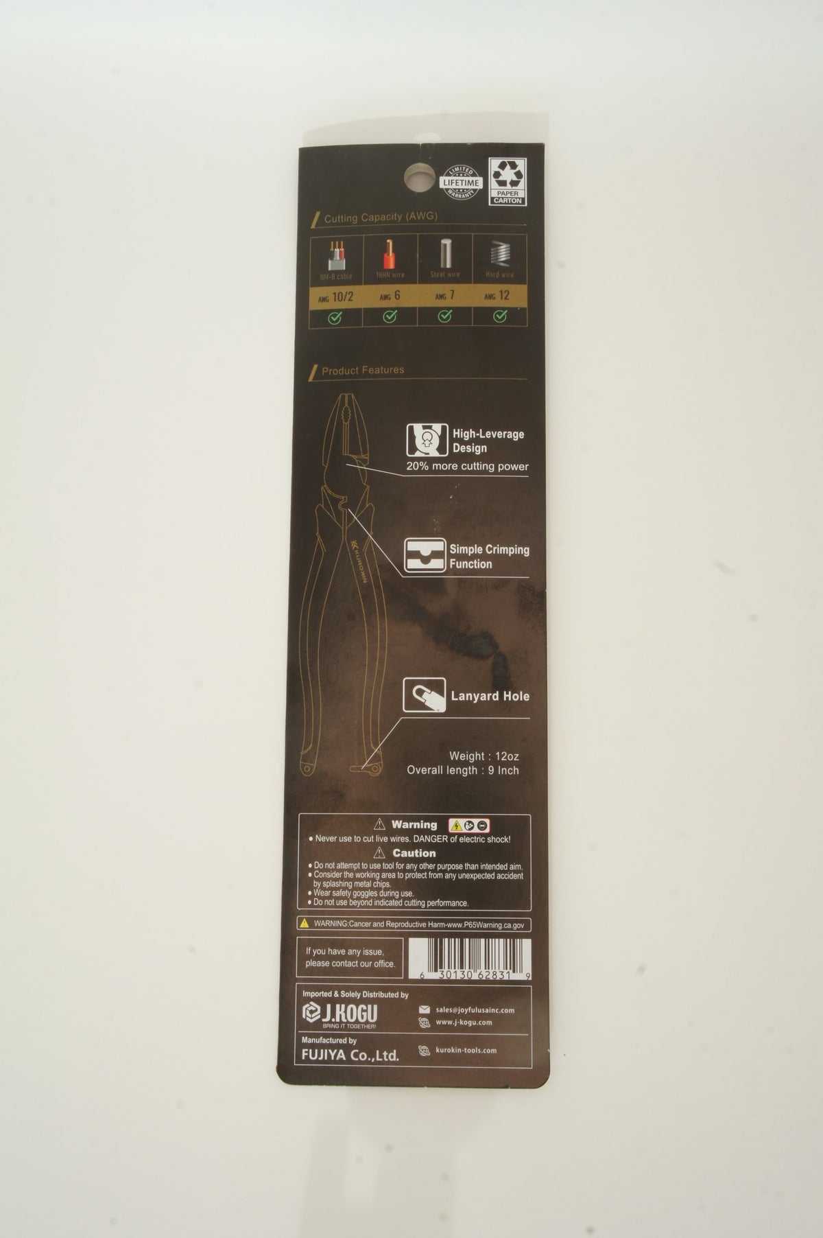 9" High Leverage Lineman's Pliers With Crimping